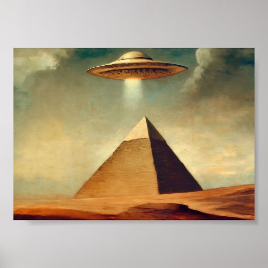 UFO over de piramide van Gizeh schilderij Poster (Voorkant)