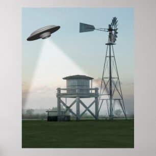 UFO over een landelijk gebied Poster