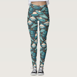 UFO Patroon Retro Stijl. D Grey BG Leggings