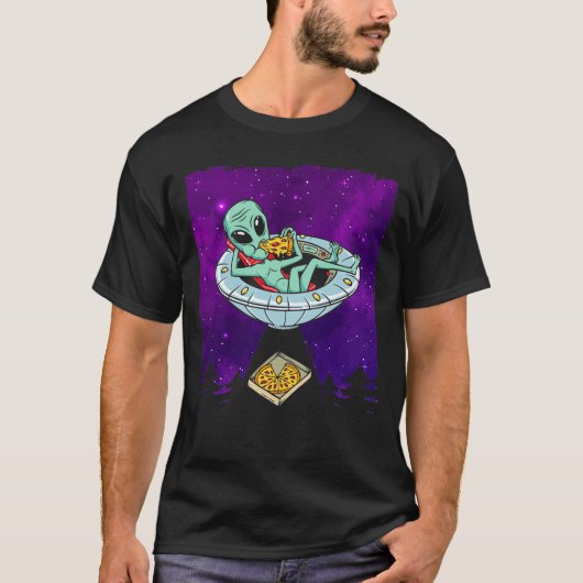UFO Pizza die Alien Spaceship eet T-shirt (Voorkant)