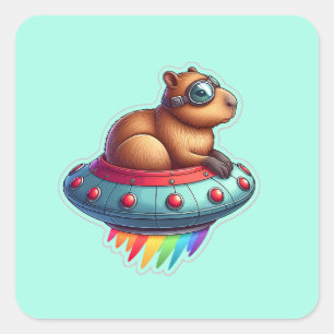 UFO Rainbow Capybara Vierkante Sticker