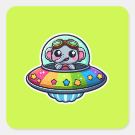 UFO Rainbow Elephant Vierkante Sticker