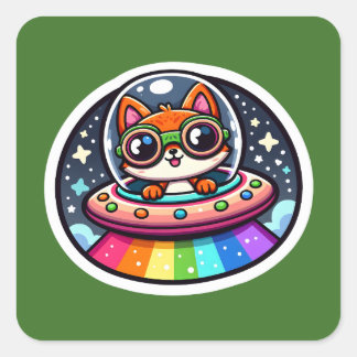 UFO Rainbow Fox Vierkante Sticker
