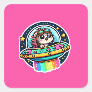 UFO Rainbow Hedgehog Vierkante Sticker