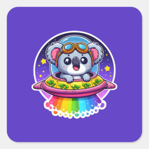 UFO Rainbow Koala Vierkante Sticker