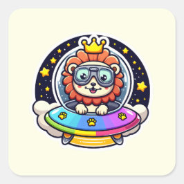 UFO Rainbow Lion Vierkante Sticker