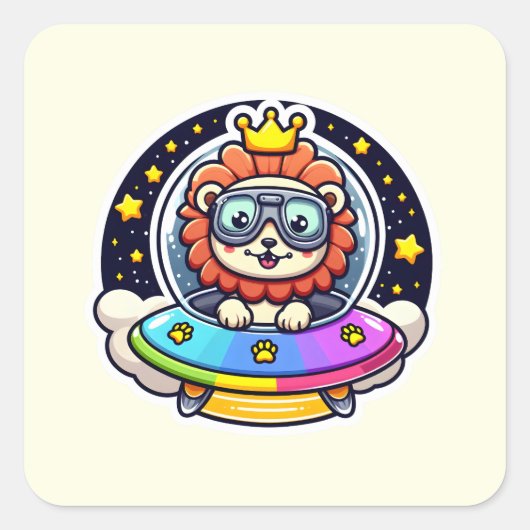 UFO Rainbow Lion Vierkante Sticker (Voorkant)