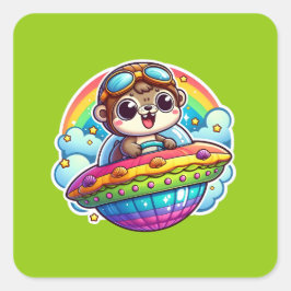 UFO Rainbow Otter Vierkante Sticker