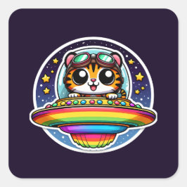 UFO Rainbow Tiger Vierkante Sticker