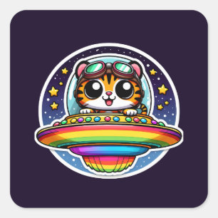 UFO Rainbow Tiger Vierkante Sticker