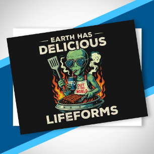UFO Ruimte BBQ Grill Aardse Levensvormen Grappige Feestdagenkaart