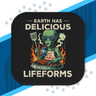 UFO Ruimte BBQ Grill Aardse Levensvormen Grappige Papieren Bordje