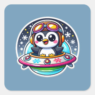 ufo-Schattigee pinguïn Vierkante Sticker