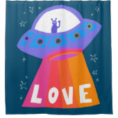 UFO Space Alien verspreidt LOVE ruimteschip Douchegordijn (Voorkant)