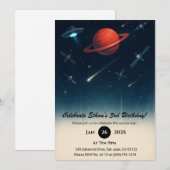 UFO & Space Station Galaxy Illustration Birthday  Kaart (Voorkant / Achterkant)