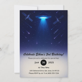 UFO Spotlight Meteor Ruimte Illustratie Verjaardag Kaart