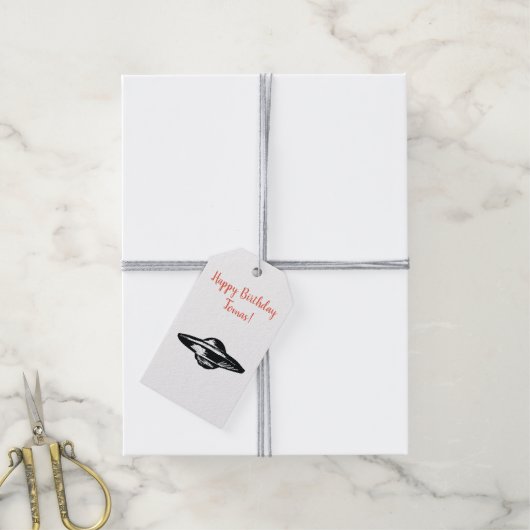 UFO-vliegensauw Cadeaulabel (Met Touw)