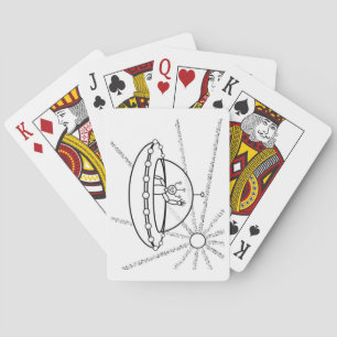 UFO-vriendelijke buitenaardse in een vliegende sch Pokerkaarten
