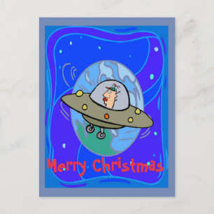 UFO, vrolijk kerstfeest, Briefkaart voor feestdag 