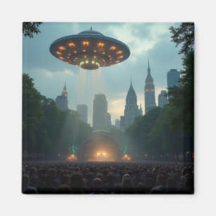 UFO zweeft boven een Central Park Concert 2035 Magneet