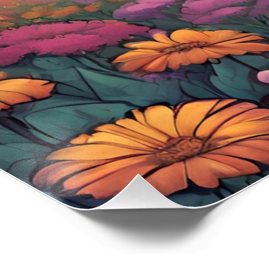 UFO's vliegen over het bloemenveldlandschap Perfect Poster (Hoek)