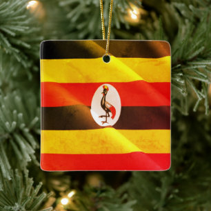 UG002 UGANDA, Waving Flag. Afrika, Keramisch Ornament