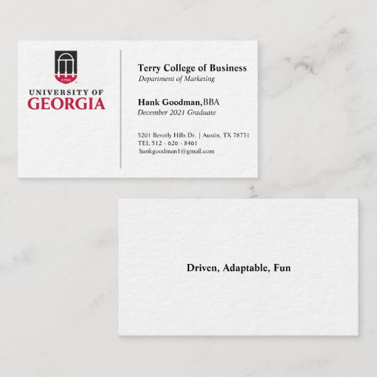 UGA-visitekaartje. Visitekaartje (Voorkant / Achterkant)