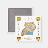 Uganda Map + Flags Magnet Magneet (Voorkant / Achterkant)