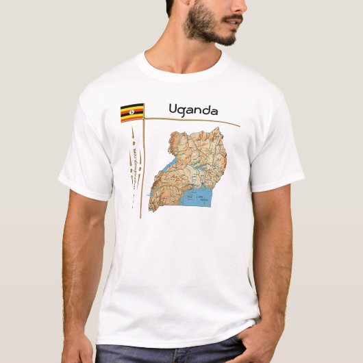 Uganda Map + vlag + Titel T-Shirt (Voorkant)