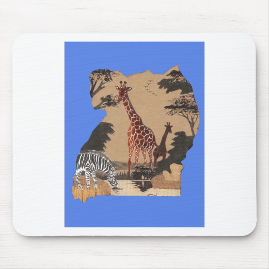 Uganda Wildlife Kaart Kunst Afdrukken Muismat (Voorkant)