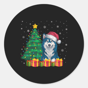 Ugly Alaskan Klee Kai Santa Hat Christmas Lights D Ronde Sticker