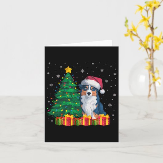 Ugly Australian Shepherd Kerstman Hoed Kerstlicht Kaart (Gele Bloem)