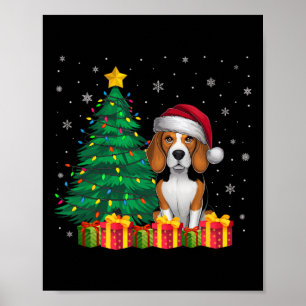 Ugly Beagle Santa Hat Christmas Lights Hondenliefh Poster