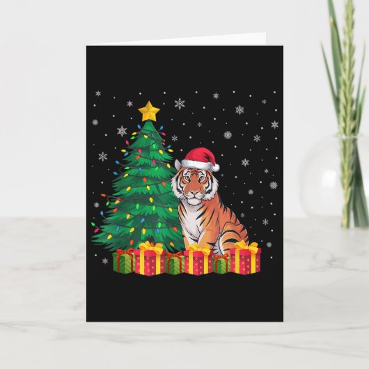 Ugly Bengal Tiger Santa Hat Christmas Tree Lights Kaart (Voorkant)