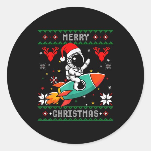 Ugly Christmas Astronaut Riding Rocket Santa Hat T Ronde Sticker (Voorkant)