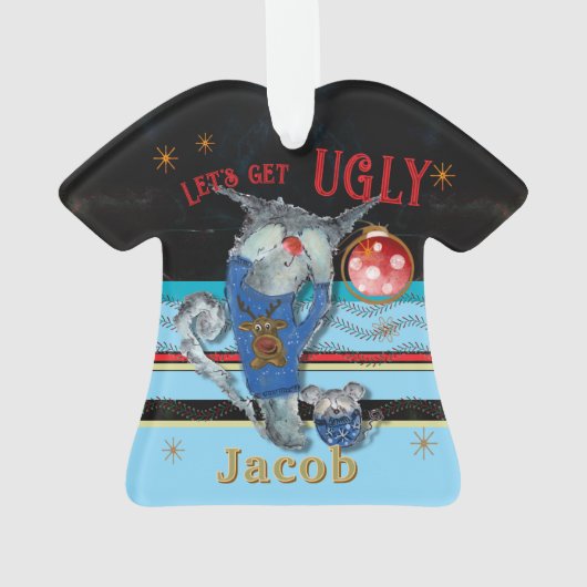 Ugly Christmas Sweater Contest Cat Ornament (achterkant)