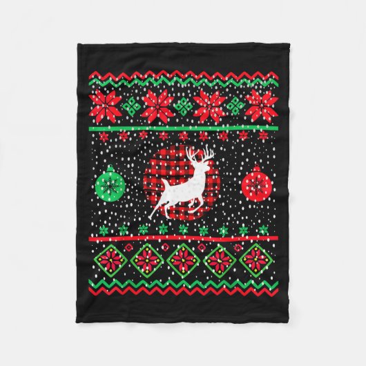 Ugly Christmas Sweater Design Plaid Reindeer Fleece Deken (Voorkant)