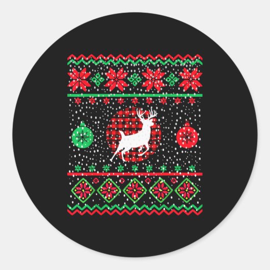Ugly Christmas Sweater Design Plaid Reindeer  Ronde Sticker (Voorkant)