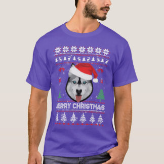 Ugly Christmas Sweater Husky Santa Merry Christmas T-shirt