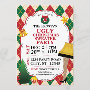Ugly Christmas Sweater Party Uitnodiging (rood/gro