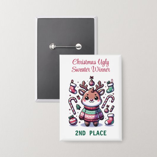 Ugly Christmas Sweater Reindeer Winnaar 2e plaats Button (Voorkant / Achterkant)