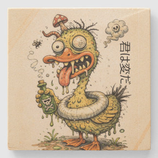 Ugly drunk duck monster Funny cartoon artwork Stenen Onderzetter