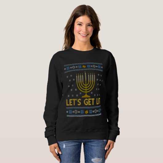 Ugly Hanukkah Lets Get Lit Menorah Chanukah Trui (Voorkant volledig)