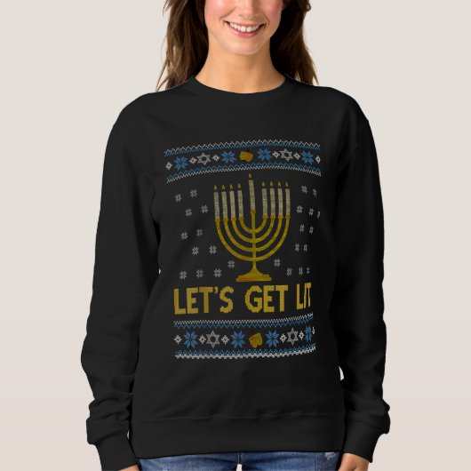 Ugly Hanukkah Lets Get Lit Menorah Chanukah Trui (Voorkant)
