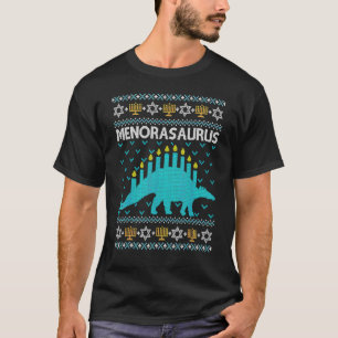 Ugly Hanukkah Sweater Dinosaur Menorah Dino Boys M T-shirt