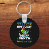 Ugly Hanukkah Sweater Not Today Santa Dinosaur Hoc Sleutelhanger (Voorkant)
