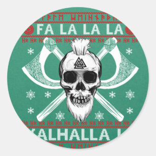 Ugly kerstdesign Fa-La-La Valhalla Viking Val Ronde Sticker