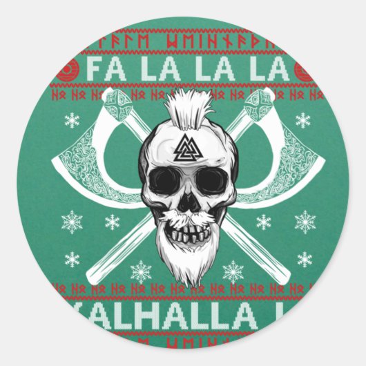 Ugly kerstdesign Fa-La-La Valhalla Viking Val Ronde Sticker (Voorkant)