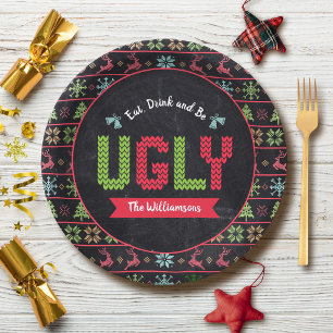Ugly KerstSweater Nordic Knit Name Chalkboard Papieren Bordje