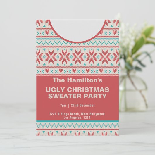 Ugly KerstSweater Party Kaart (Staand voorkant)